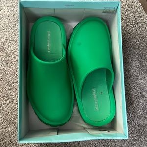 Jeffrey Campbell green platform clogs